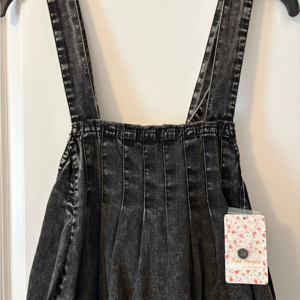 Free People Black Washed Denim Pinafore Tank Top - Picture 4 of 6
